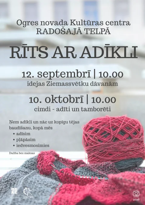 Ogrē 12. septembrī bezmaksas rīts ar adīkli